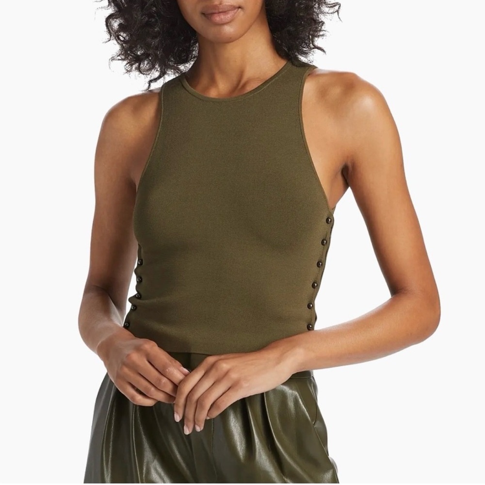 Alice + Olivia Olive Green Women’s Sleeveless Ribbed Tank Top